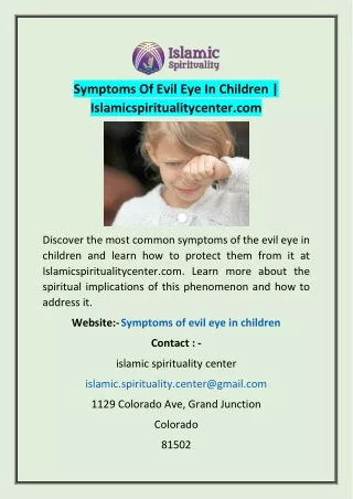 Symptoms Of Evil Eye In Children | Islamicspiritualitycenter.com