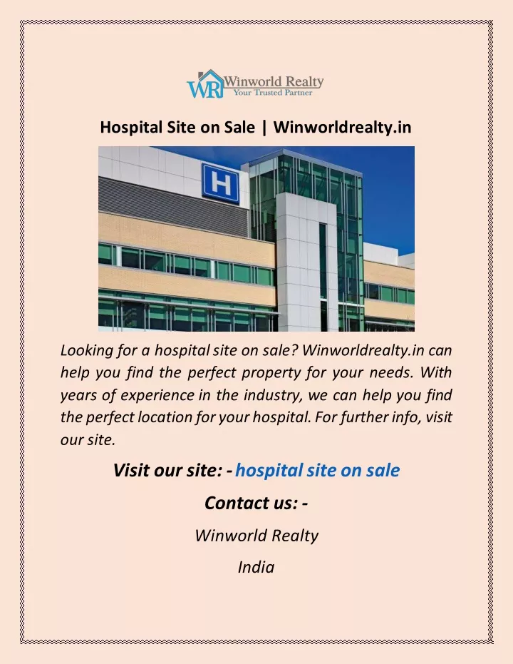 hospital site on sale winworldrealty in