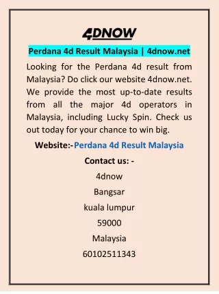 Perdana 4d Result Malaysia | 4dnow.net