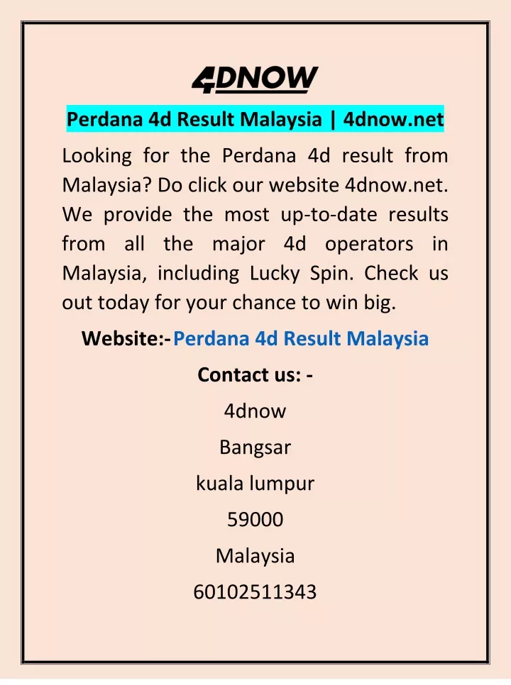 perdana 4d result malaysia 4dnow net