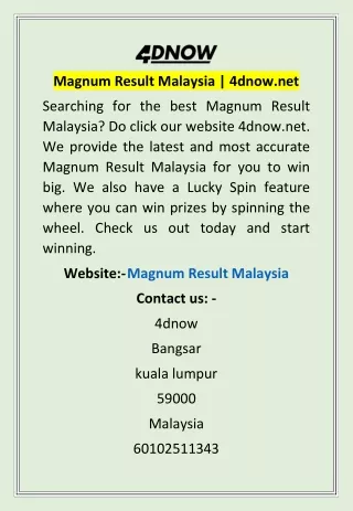 Magnum Result Malaysia | 4dnow.net