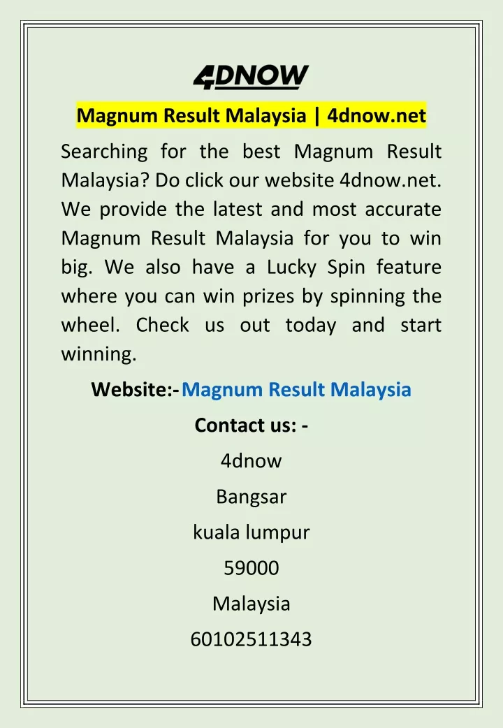 magnum result malaysia 4dnow net
