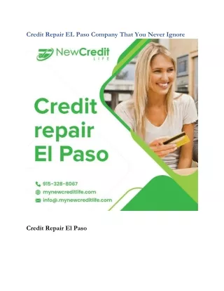 Credit Repair EL Paso Company That You Never Ignore