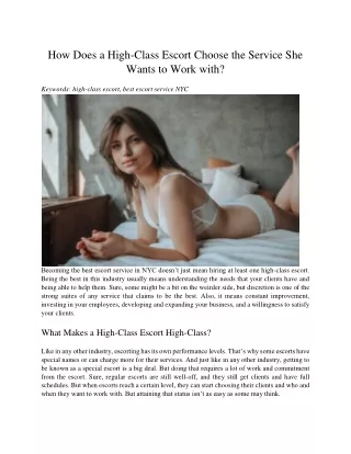 how does a high class escort choose the service