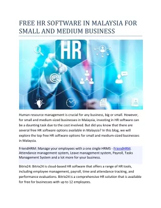 FREE HR SOFTWARE IN MALAYSIA FOR SMALL AND MEDIUM BUSINESS