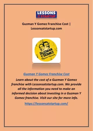 Guzman Y Gomez Franchise Cost | Lessonsatstartup.com