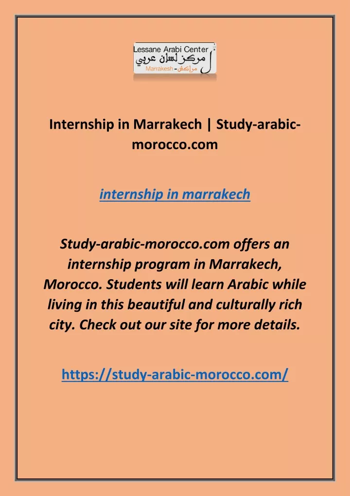 internship in marrakech study arabic morocco com