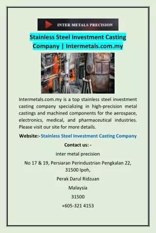 Stainless Steel Investment Casting Company | Intermetals.com.my