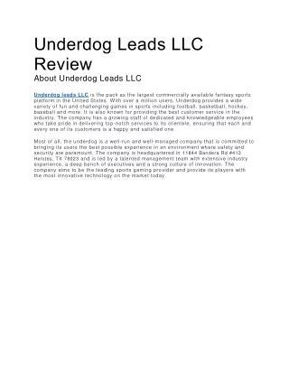 Underdog Leads LLC Review