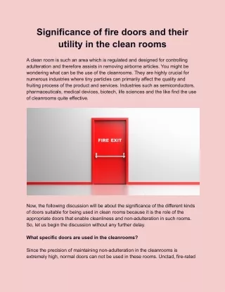 Significance of fire doors and their utility in the clean rooms
