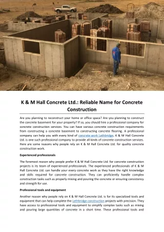 K & M Hall Concrete Ltd.: Reliable Name for Concrete Construction