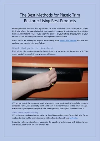 The Best Methods for Plastic Trim Restorer Using Best Products