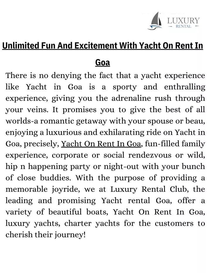 unlimited fun and excitement with yacht on rent in