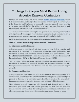 7 Things to Keep in Mind Before Hiring Asbestos Removal Contractors