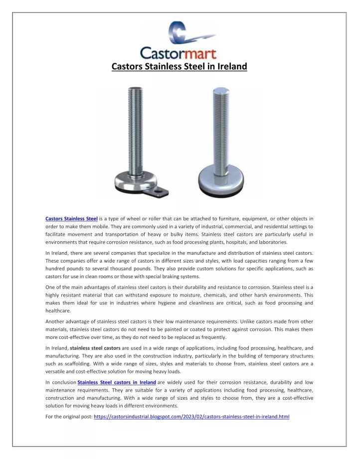 castors stainless steel in ireland