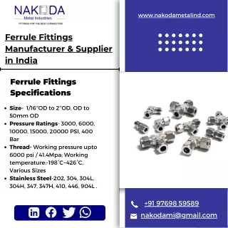 Manufacturer of Ferrule Fittings in India SS Manufacturer of ferrule fittings -