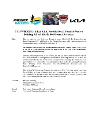 THIS WEEKEND: B.R.A.K.E.S. Free National Teen Defensive Driving School Heads To