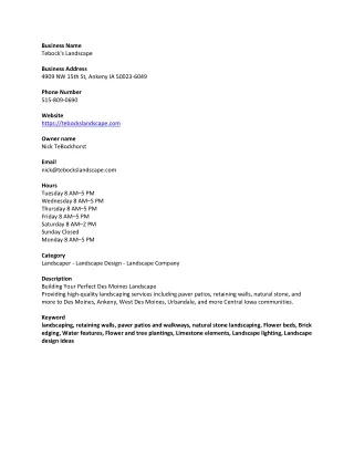 business name tebock s landscape business address