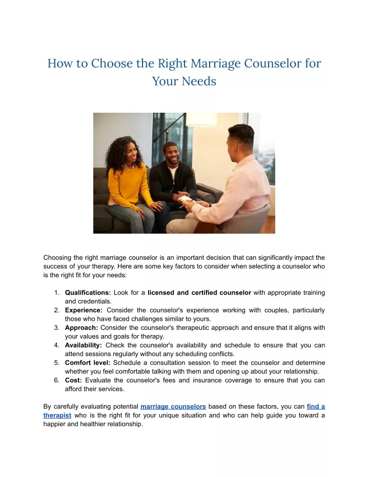 how to choose the right marriage counselor