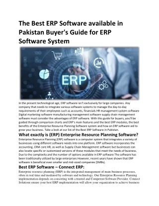 The Best ERP Software available in Pakistan Buyer's Guide for ERP Software System