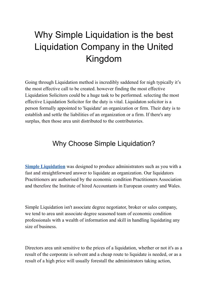 why simple liquidation is the best liquidation