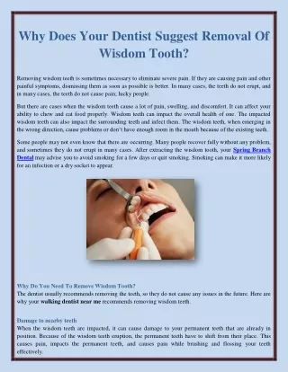 Why Does Your Dentist Suggest Removal Of Wisdom Tooth?