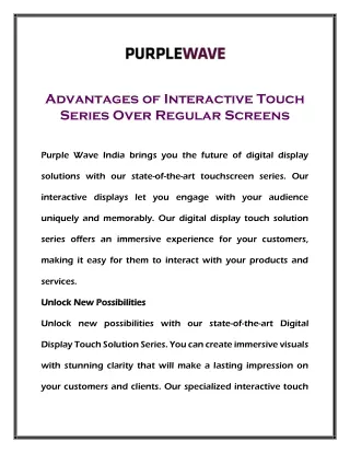 Advantages of Interactive Touch Series Over Regular Screens