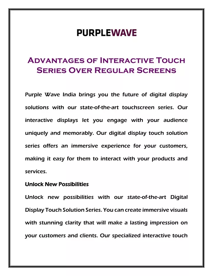 advantages of interactive touch series over