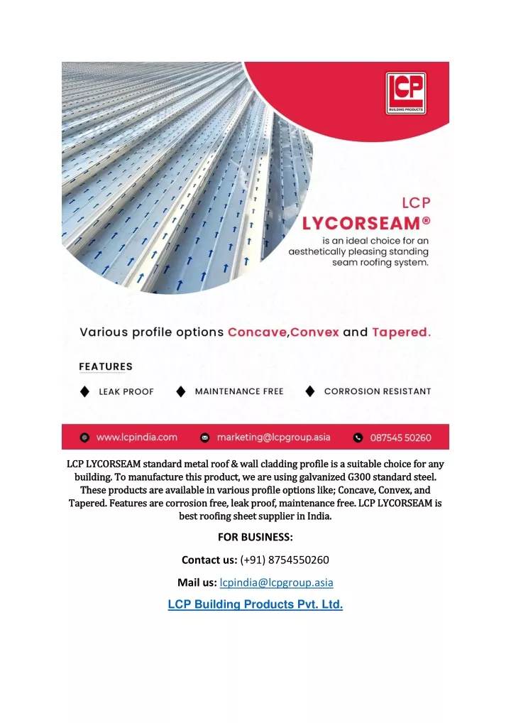 lcp lycorseam standard metal roof wall cladding