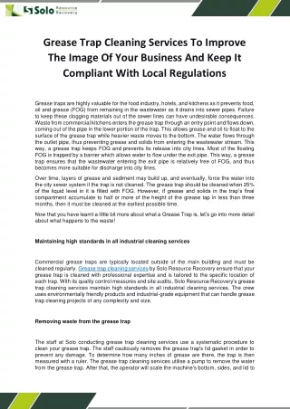 grease trap cleaning services to improve