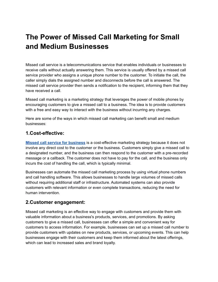 the power of missed call marketing for small