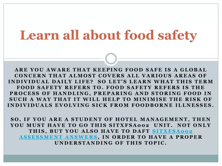 learn all about food safety