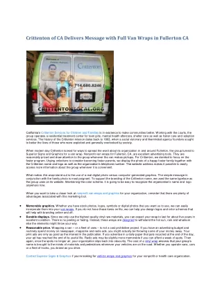Crittenton of CA Delivers Message with Full Van Wraps in Fullerton CA
