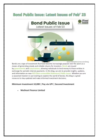 Bond Public Issue Latest Issues of Feb 23