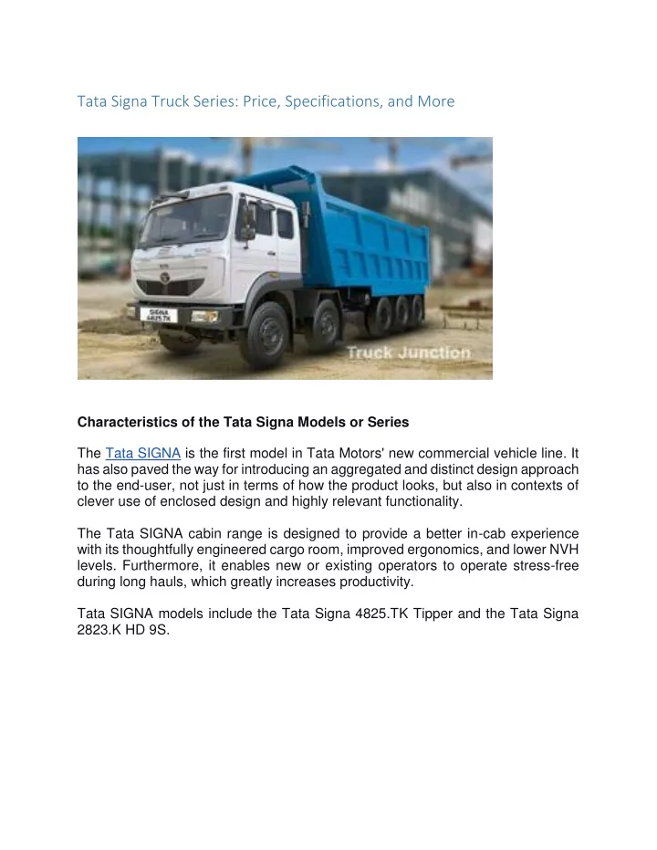 tata signa truck series price specifications