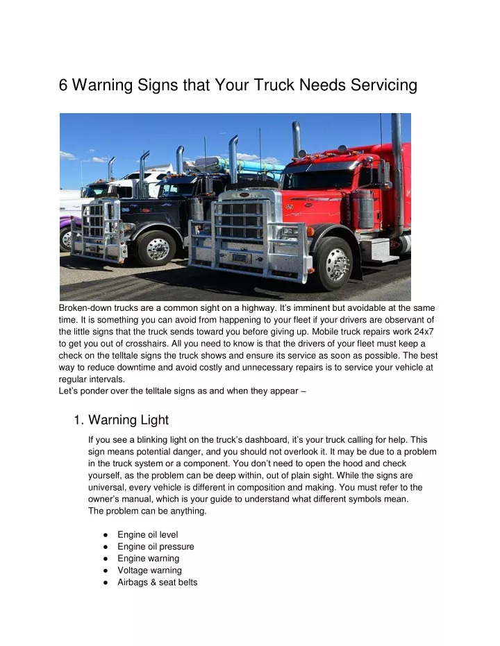 6 warning signs that your truck needs servicing
