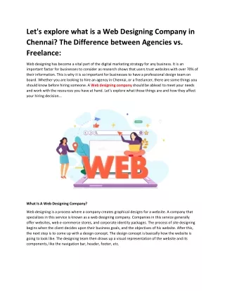 Lets explore what is a Web Designing Company in Chennai The Difference between Agencies vs Freelance