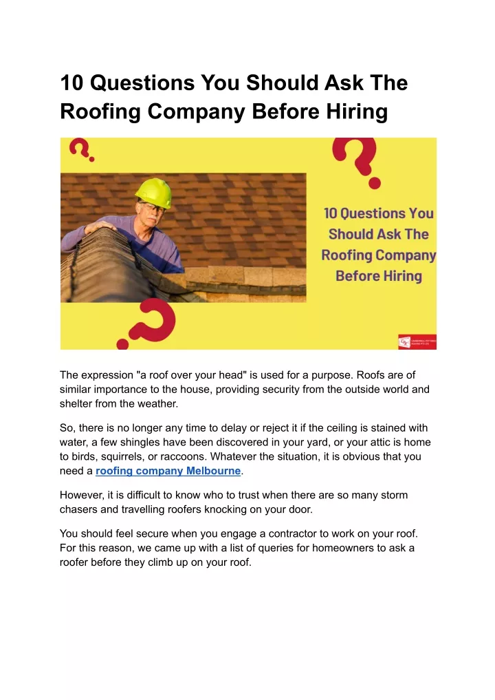 10 questions you should ask the roofing company