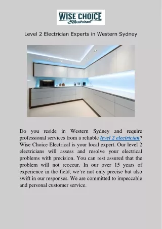 Level 2 Electrician Western Sydney and Five Dock