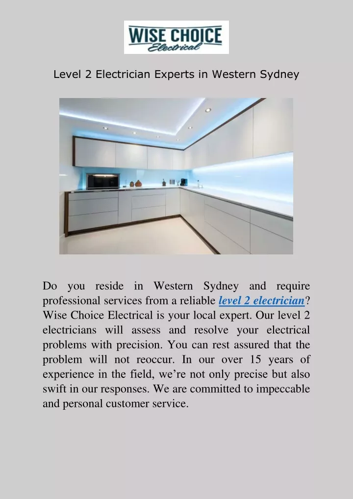 level 2 electrician experts in western sydney