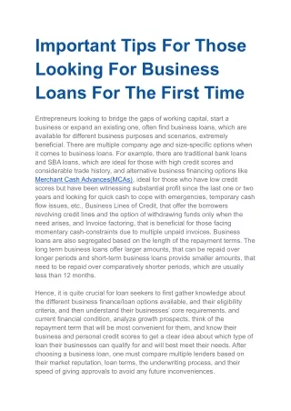 Important Tips For Business Loans
