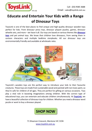 Educate and Entertain Your Kids with a Range of Dinosaur Toys