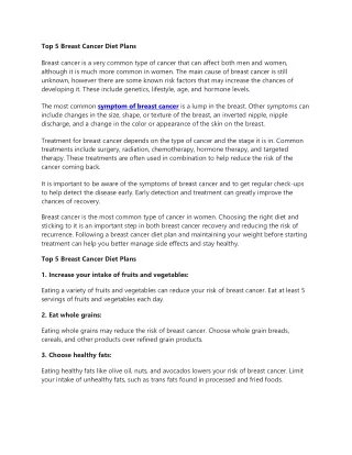 Breast Cancer Diet Plans