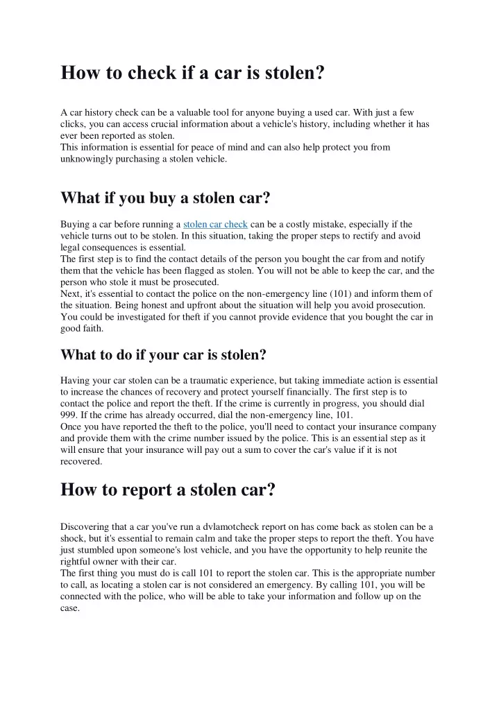 how to check if a car is stolen a car history