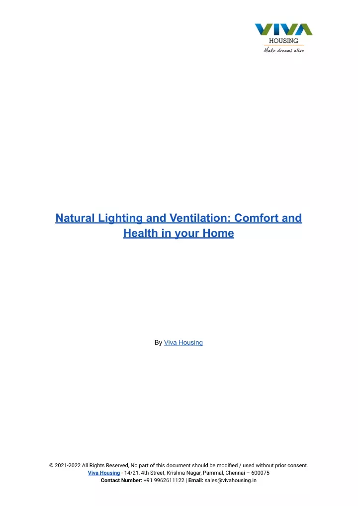 natural lighting and ventilation comfort