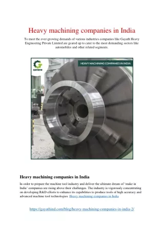 Heavy Machining companies in india