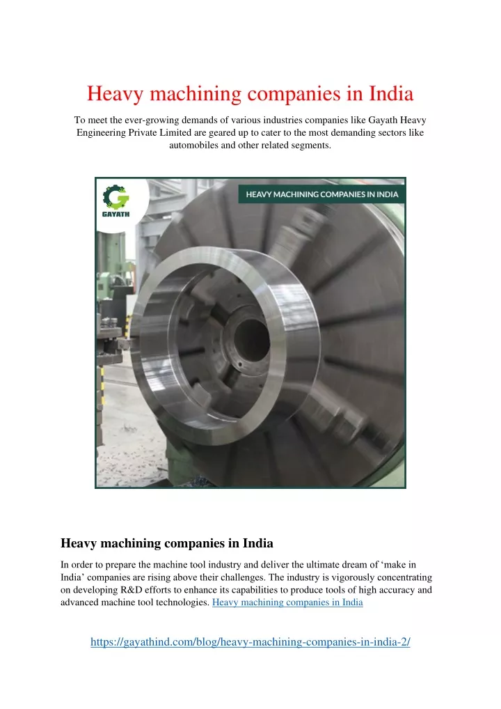 heavy machining companies in india