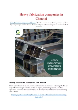 Heavy fabrication companies in Chennai
