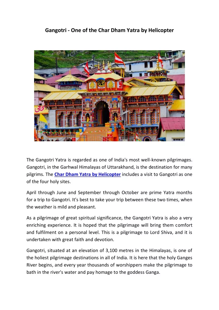 gangotri one of the char dham yatra by helicopter