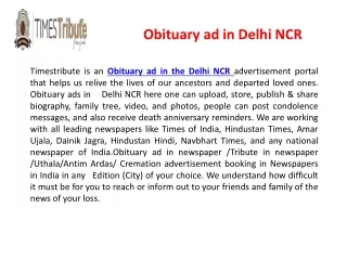 Obituary ad in Delhi NCR| Timestribute